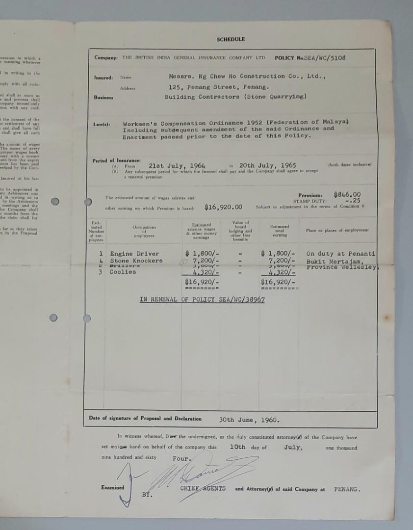 Vintage Insurance policy. BRITISH INDIA. 1964, Hobbies & Toys, Collectibles & Memorabilia