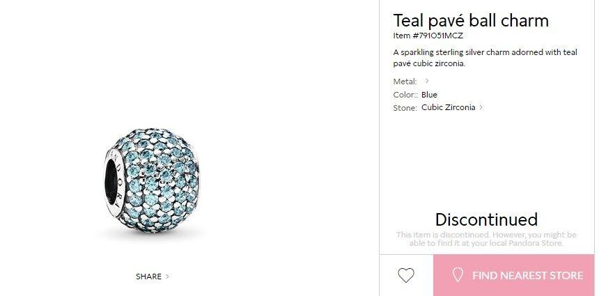 Authentic Pandora teal pave ball charm