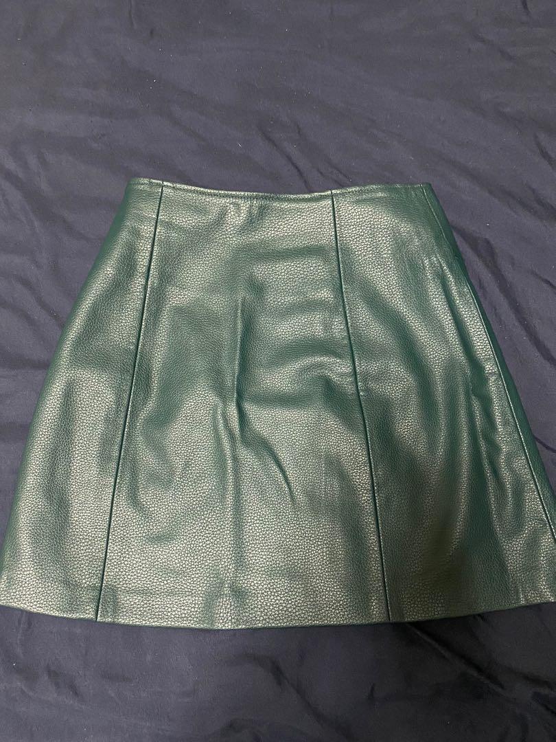 Bershka green leather skirt store
