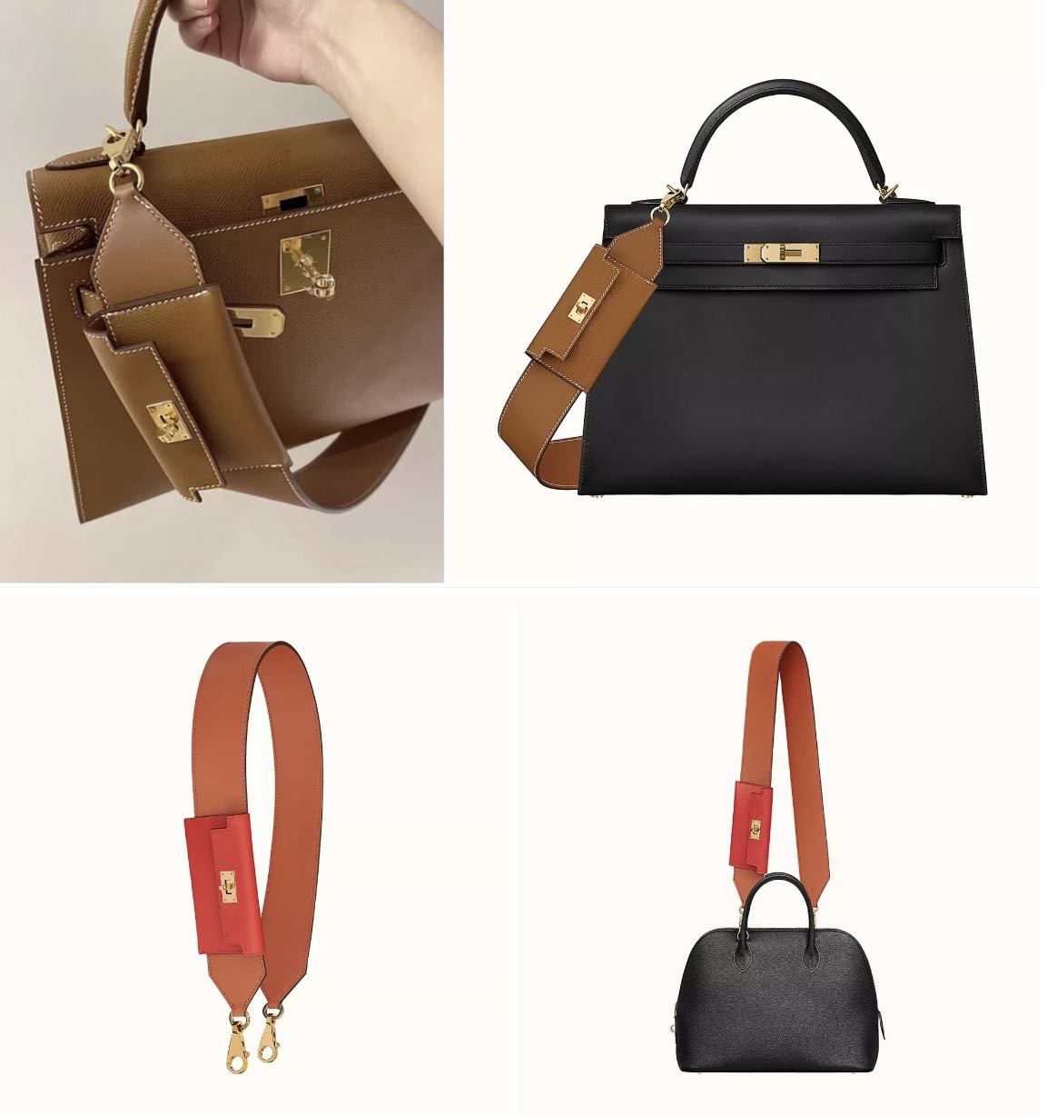 Hermes Kelly Pocket Bag Shoulder Strap Swift and Epsom