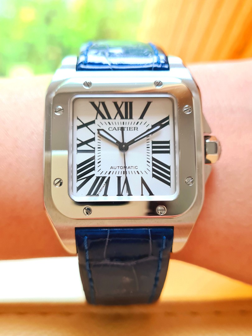 Cartier santos discount 100 blue strap