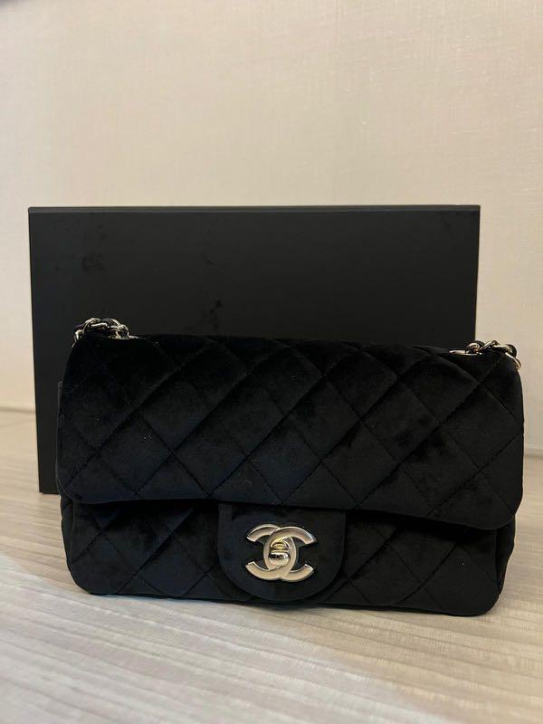 Chanel Classic Velvet Mini Square Pearl Crush Flap Bag - Blue