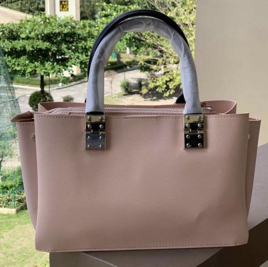 Double Top Handle Structured Bag, Pink, hi-res