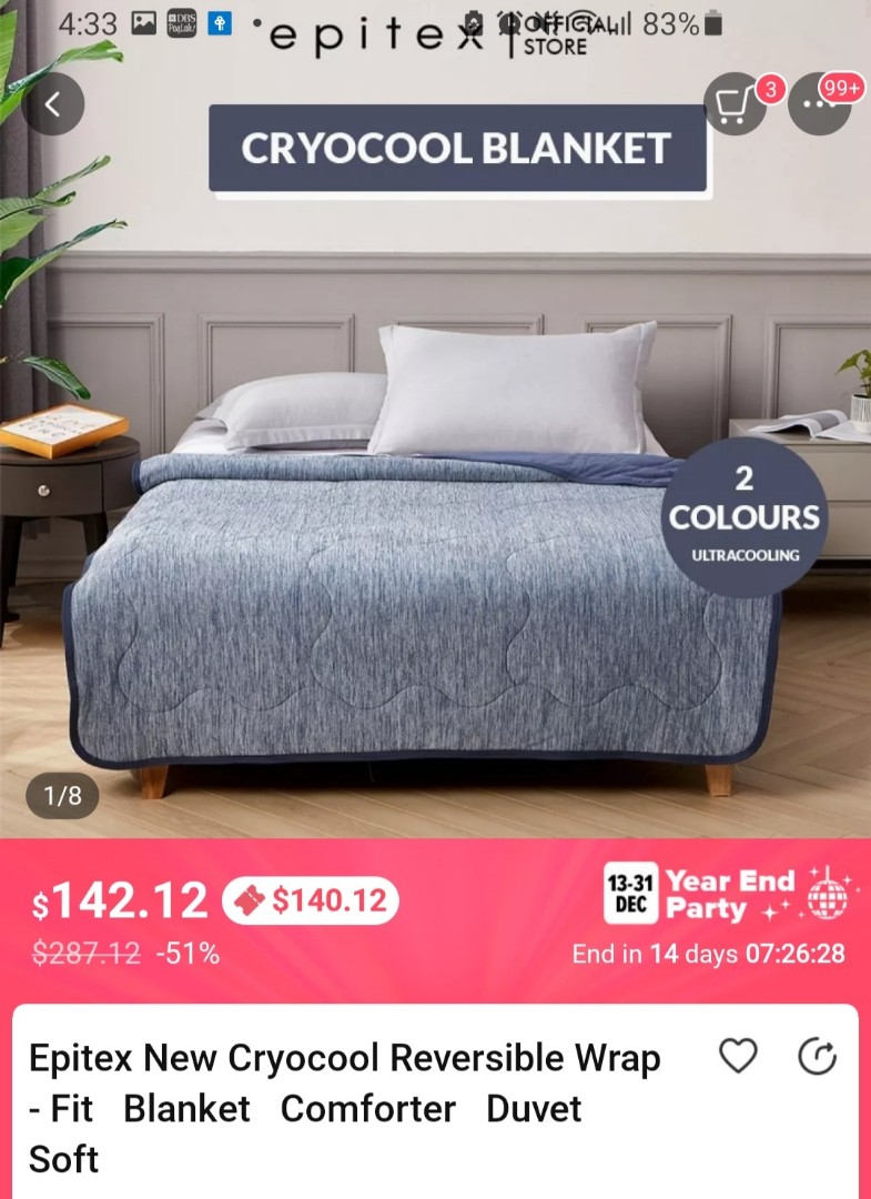 Epitex Cooling Cryocool Summer Blanket Furniture Home Living