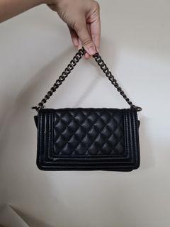 F21 Forever 21 Black Leather Chain Clutch Bag