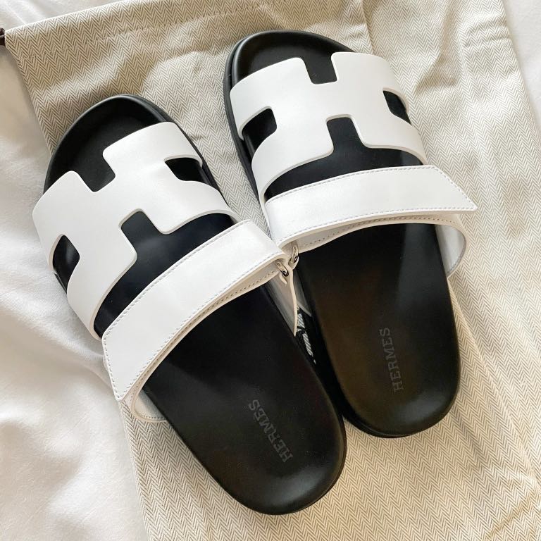 White hermes outlet slippers