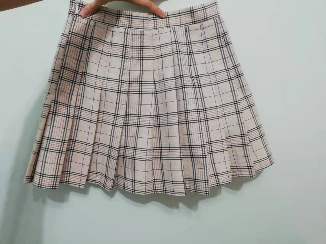 blush pink plaid skirt