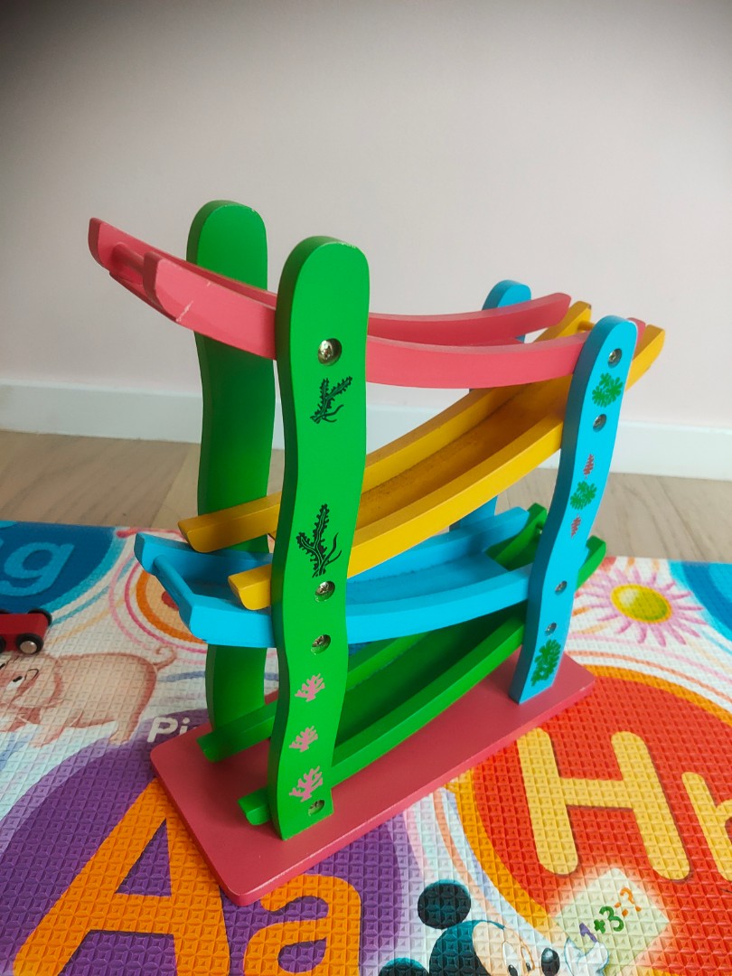 Miniature Speeding Car Wooden Toy 4 Level With 4 Car, Babies & Kids