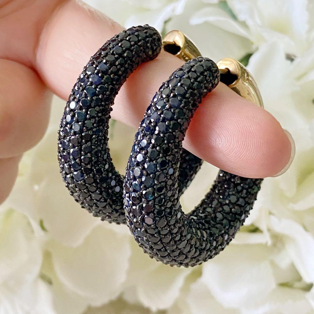 Gold sapphire shop hoop earrings