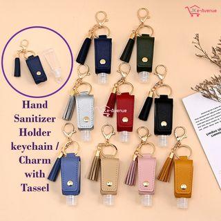 Portable Hand Sanitizer Bottle 30ml Holder with Tassel Refillable PU Leather Pouch Cover for Men Women - Handbag Charm Keychain