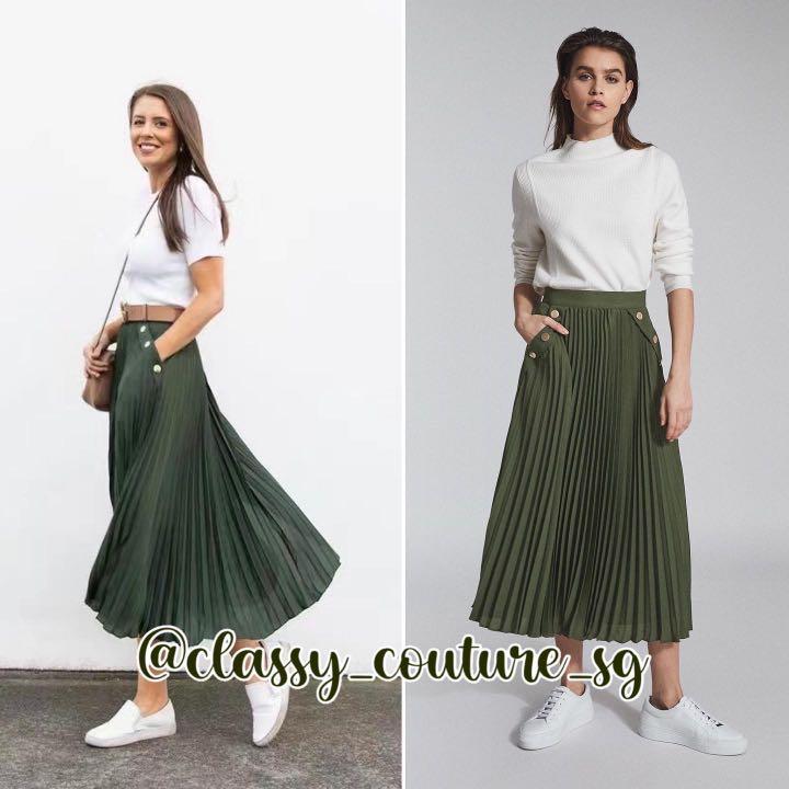 Green pleated skirt reiss new arrivals