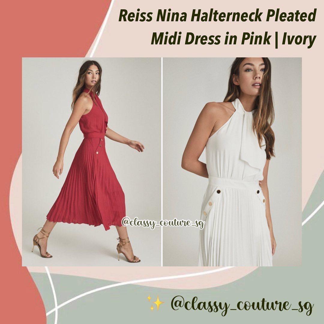 reiss lina dress Reiss Lena Cotton Ruched Waist Midi Dress, Neutral/Black