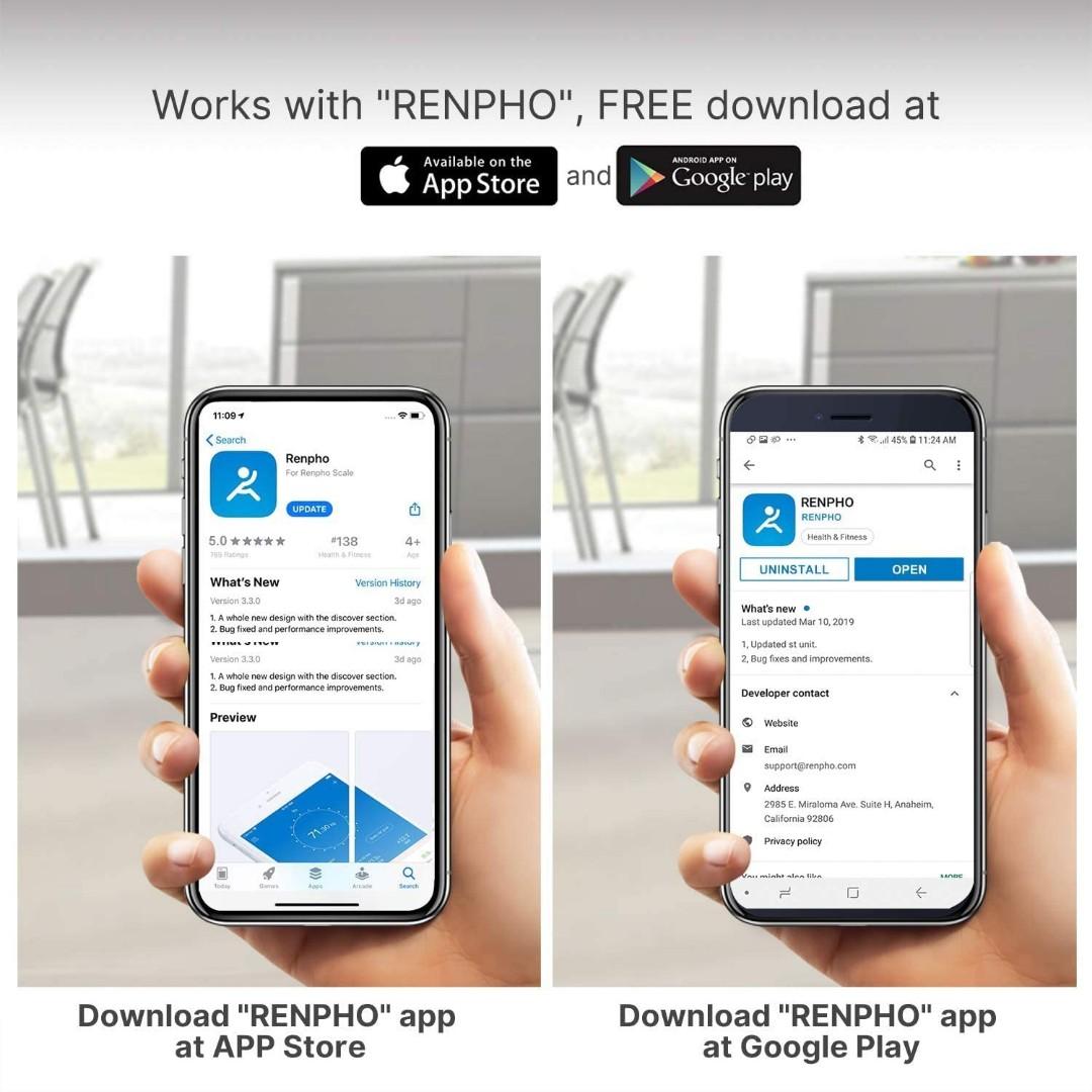RENPHO Scale for Body Weight, Digital Weighing Elis 1 Scales with Body Fat  and Water Weight, Smart Bluetooth Body Fat Measurement Device, Body  Composition Monitor with Smart App, 396lbs 10.2 x 10.2
