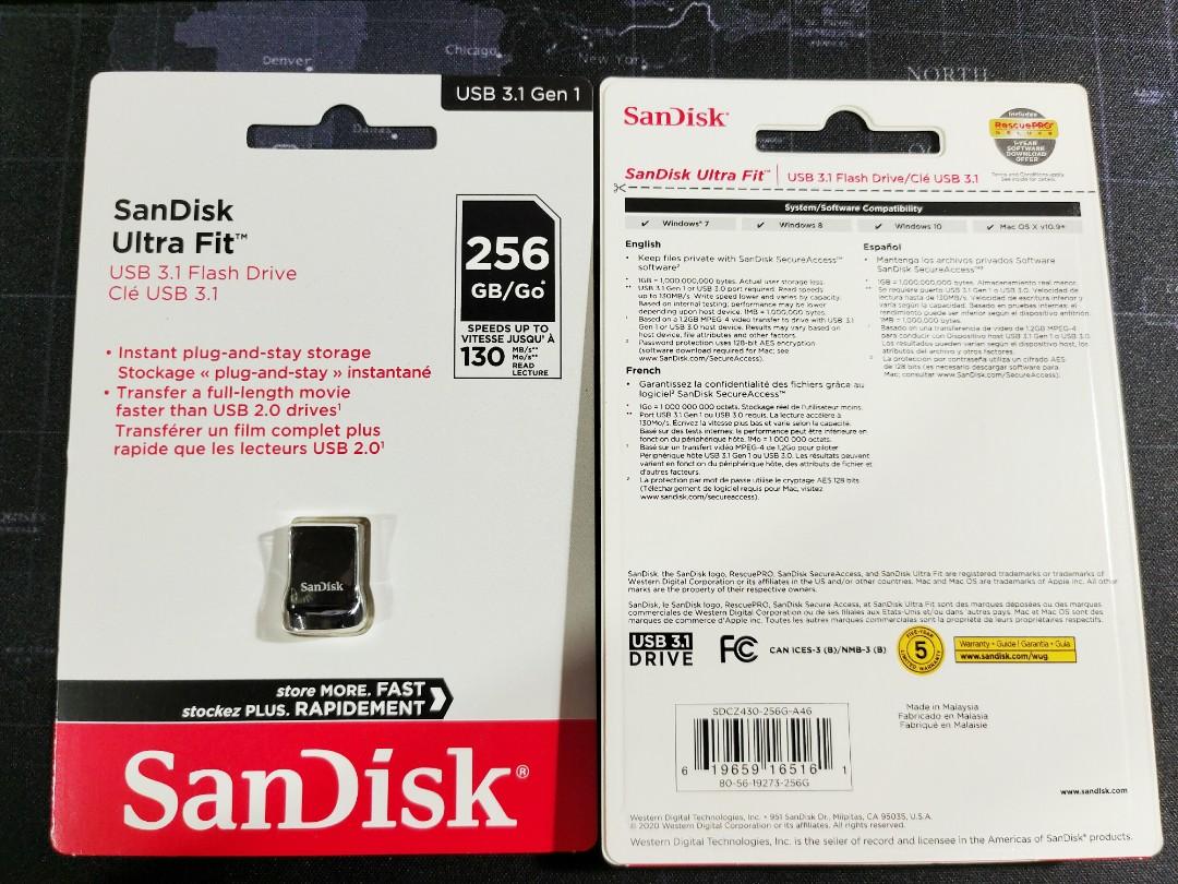 SanDisk 256GB Ultra Fit USB 3.1 Type-A Flash SDCZ430-256G-A46