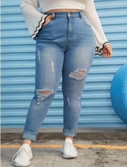 SHEIN Plus Raw Hem Ripped Skinny Jeans Women s Fashion Bottoms