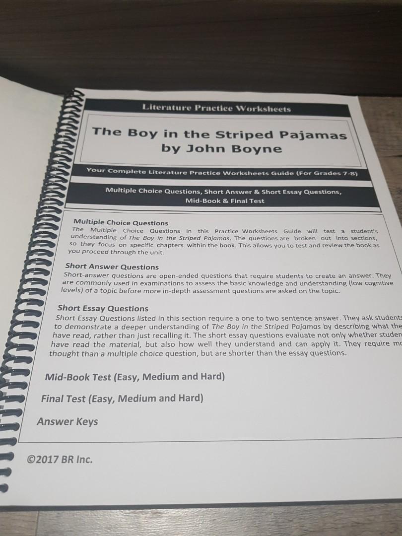 The Boy in the Striped Pajamas (Literature Practice Worksheets