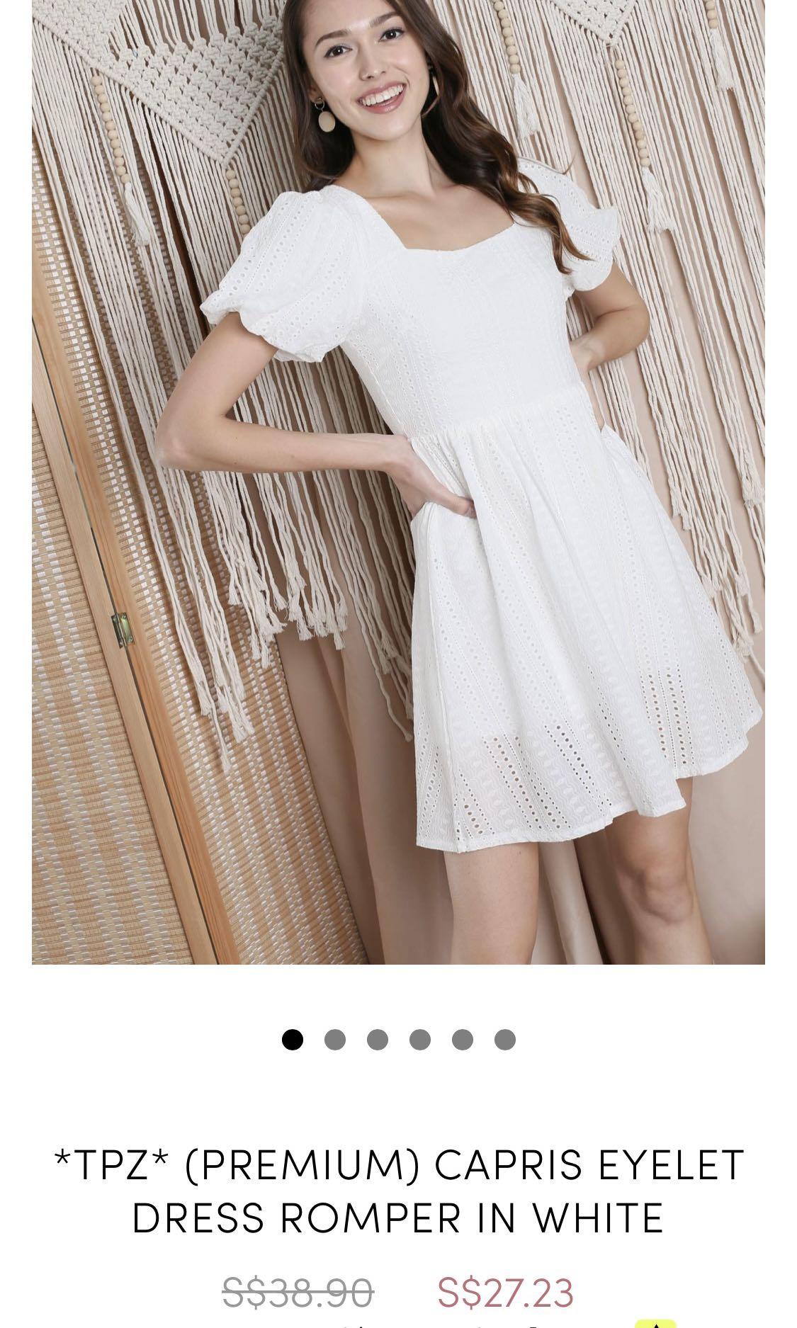Topazette Premium Capris Eyelet Dress Romper in White Women s