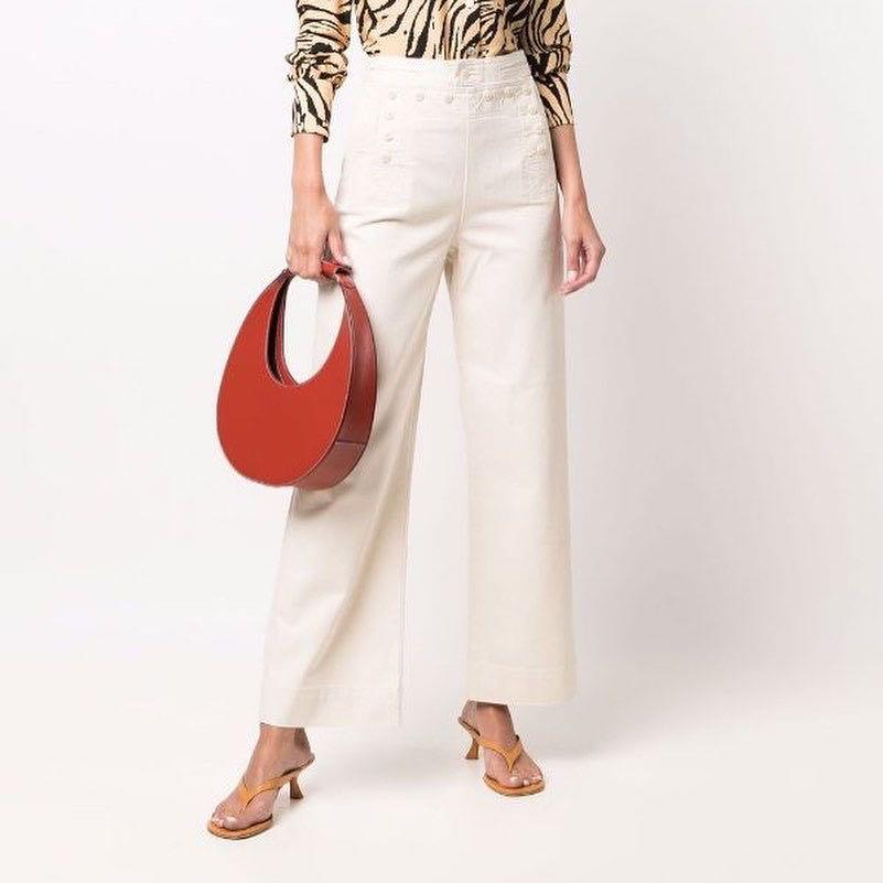 Tory Burch Denim Sailor Pant in Natural Cream Ivory White