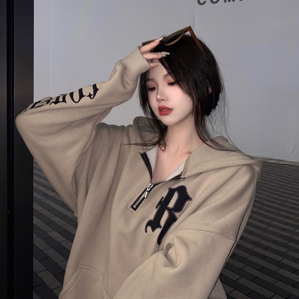 Ulzzang oversized khaki pullover korean oversized hoodie jacket