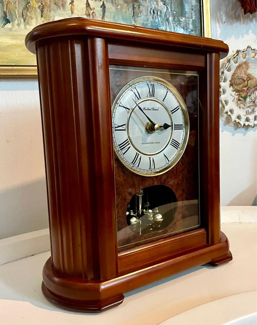 Vintage English Robert Grant Quartz Westminster Chime Rotary Pendulum  Wooden Table Clock Japan Movement 27x13x30cms, Furniture & Home Living,  Home Decor, Clocks on Carousell