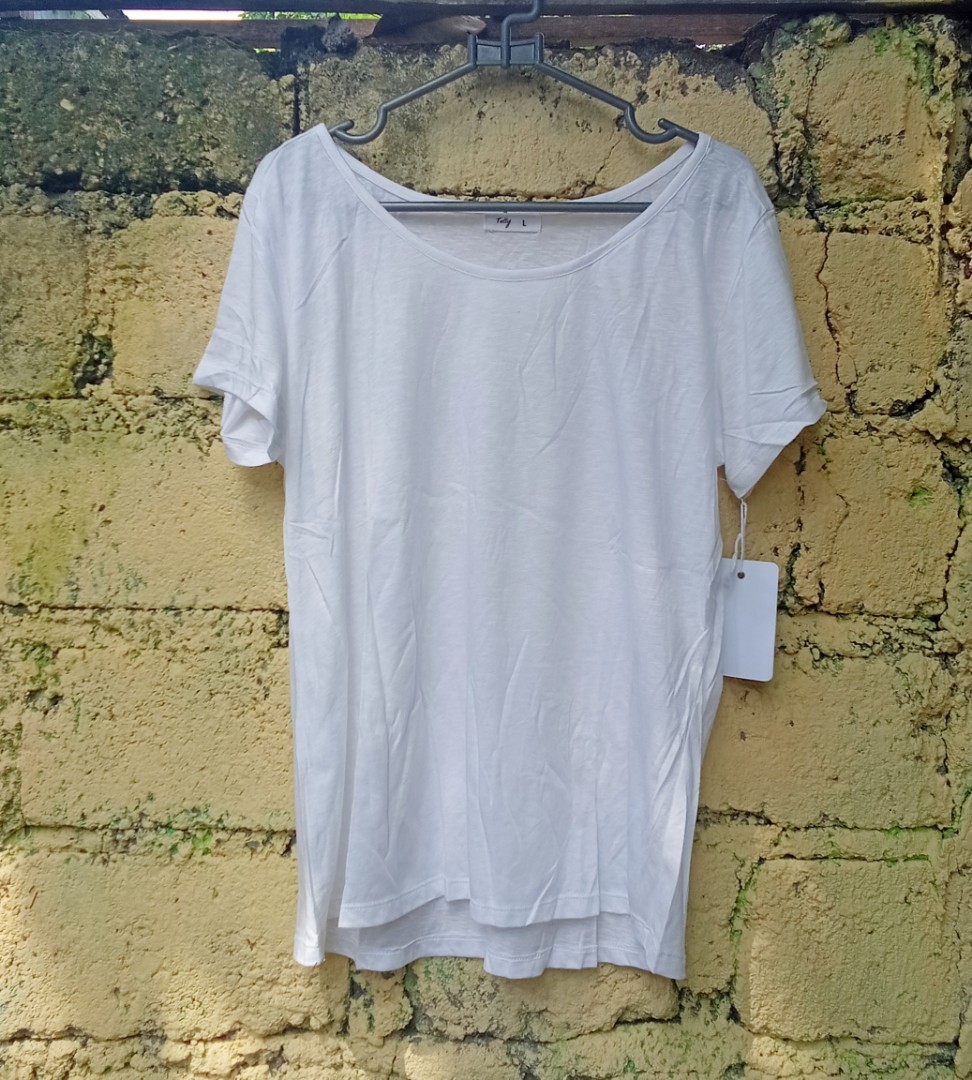 White slub tee, Fesyen Wanita, Pakaian 