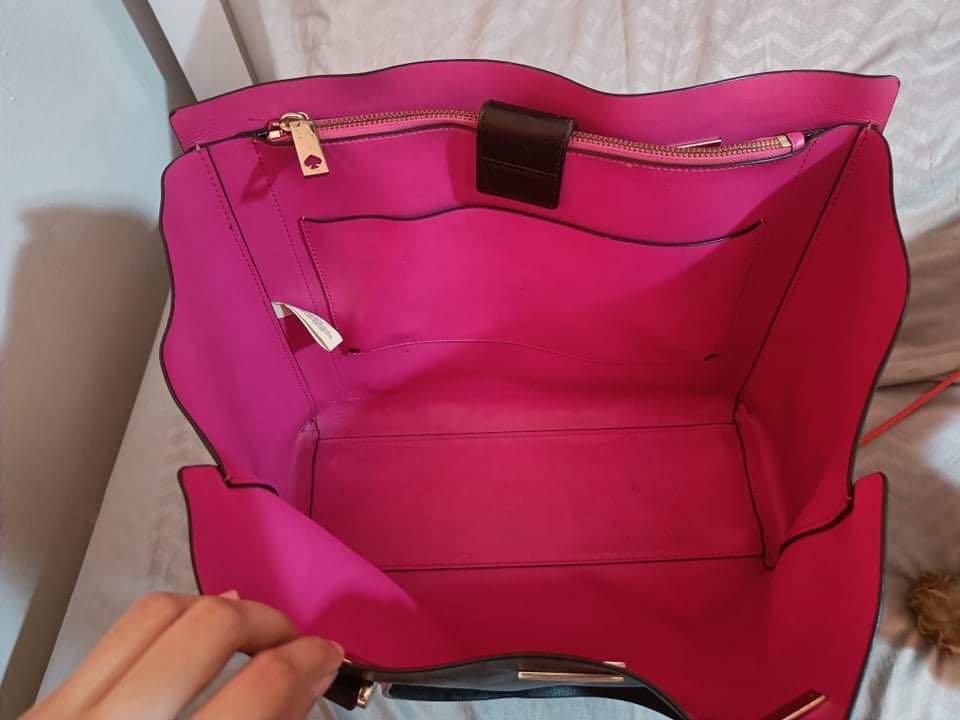 Authentic Kate Spade Carry All Leather Tote Bag (Black/Pink), Luxury