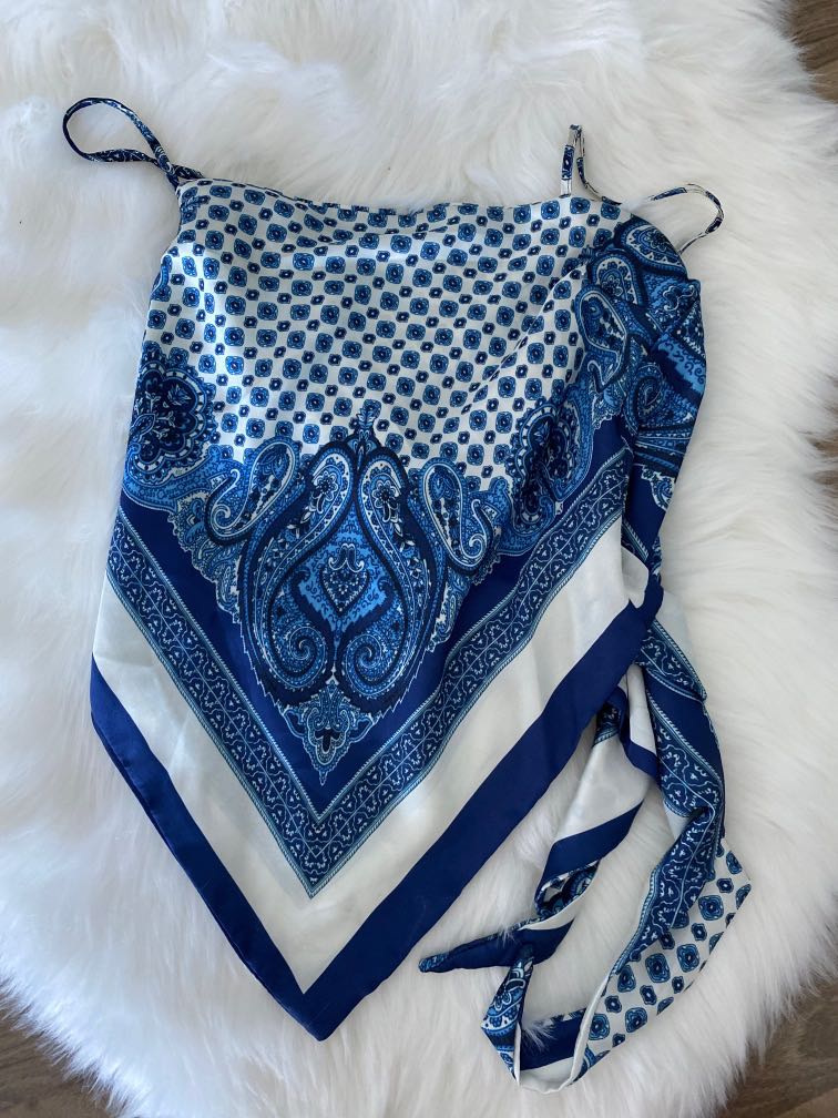 Blue Bandana Top, Women's Fashion, Tops, Sleeveless on Carousell