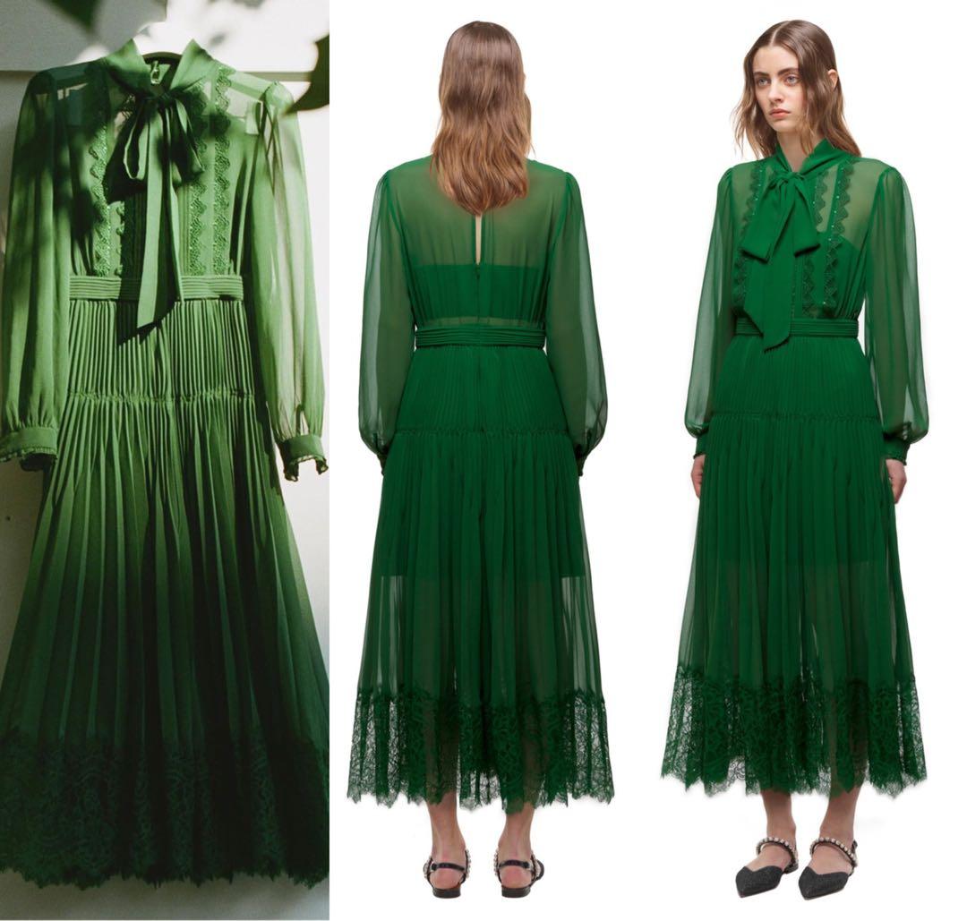Self portrait green chiffon cheap dress