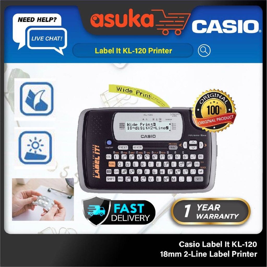 Casio Label It KL 120 18mm 2 Line Compact Label Printer original 1 years warranty Computers Tech Printers Scanners Copiers on Carousell