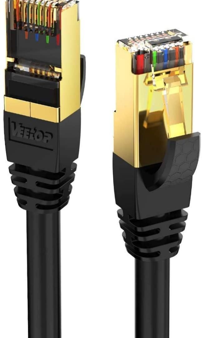 25FT CAT8 Ethernet Cable Veetop 40Gbps 2000Mhz High Speed Gigabit SFTP LAN Network Internet Cables with RJ45 Gold Plated Connector for Router Gaming Xbox Modem 2 Pack 