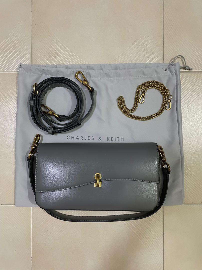 Charles and Keith Chain Link TurnLock Bag in Grey, Women's Fashion