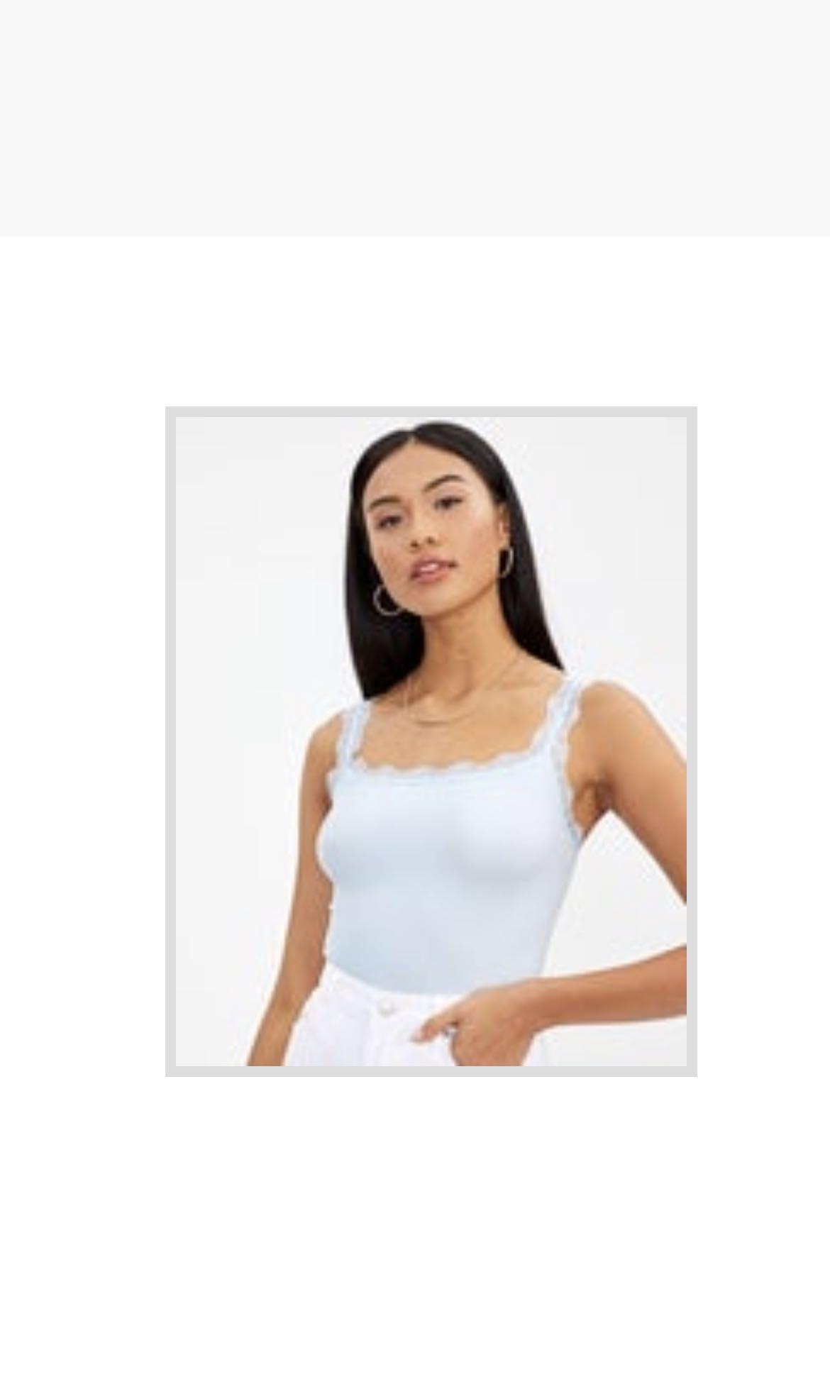Glassons Lace Trim Crop Top (baby blue), Women's Fashion, Tops, Sleeveless  on Carousell