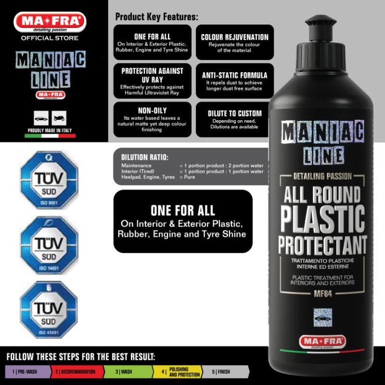 MA-FRA All Round Plastic Protectant 500ml - Trattamento Per Plastiche Auto Interno/Esterno, Protezione UV - Made In Italy - Foto 2