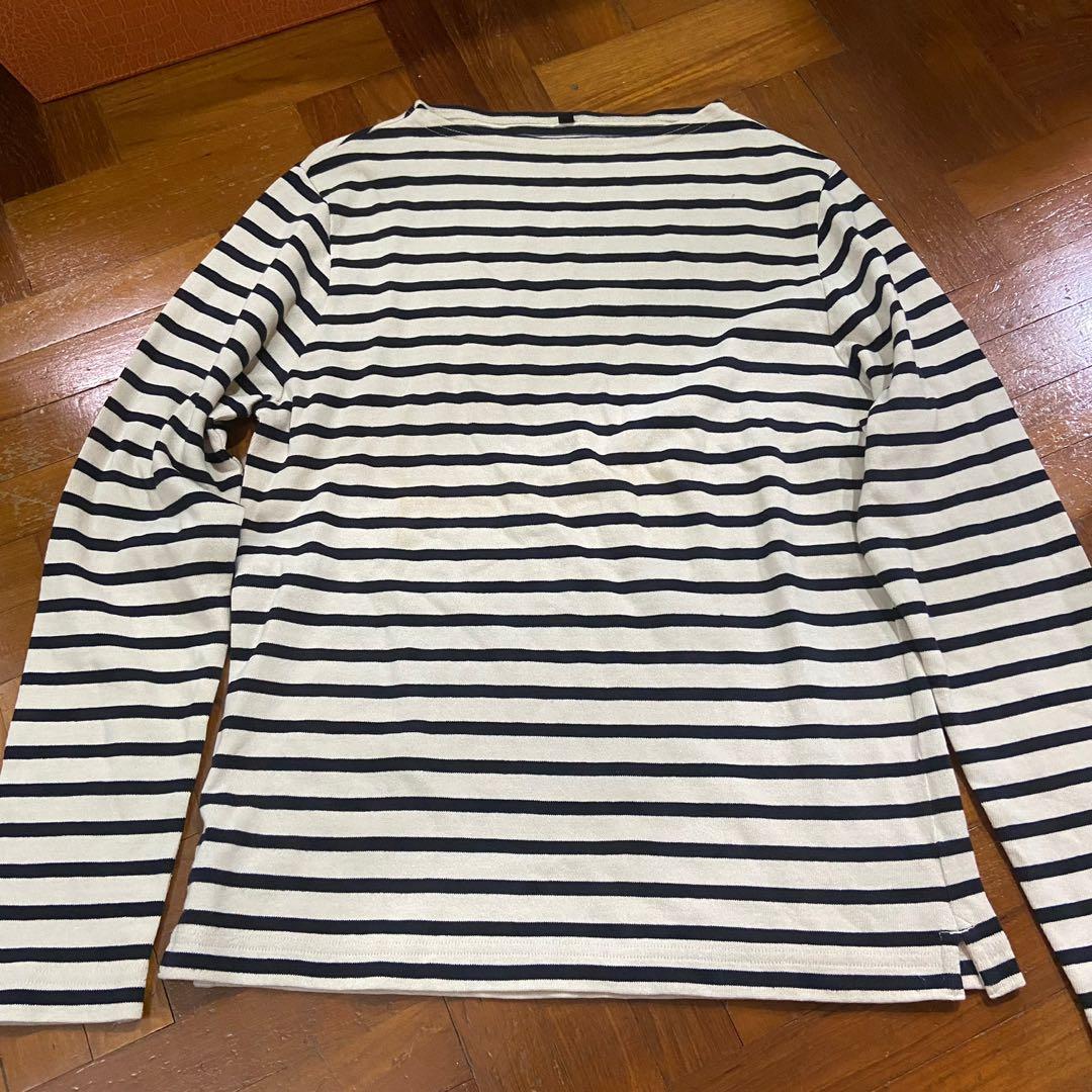 Muji Men s Cotton Boat Neck White Black Stripe Long Sleeve Top Shirt