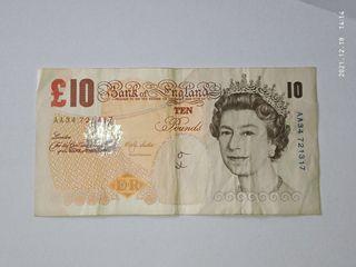 (WITH FREEBIE) Old  Paper Bill Money Banknote  from England  10 British Pound Sterling