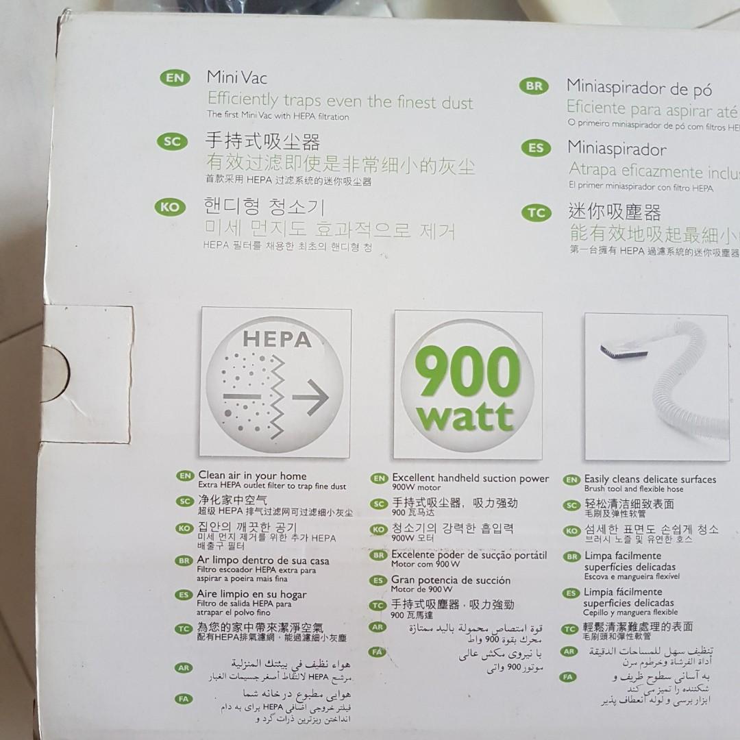 PHILIPS 900W MINIVAC CORDED VACUUM HEPA FILTER FC6130, TV & Home