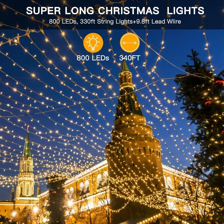 SJ265 X56 Ollny Outdoor Christmas String Lights, 800 330ft Remote Control  LEDs, Waterproof Garland, Warm White Light, Timer Modes, Flashing Lighting  for Room Decor, Indoor, Christmas Tree, Holidays, Wedding, party,