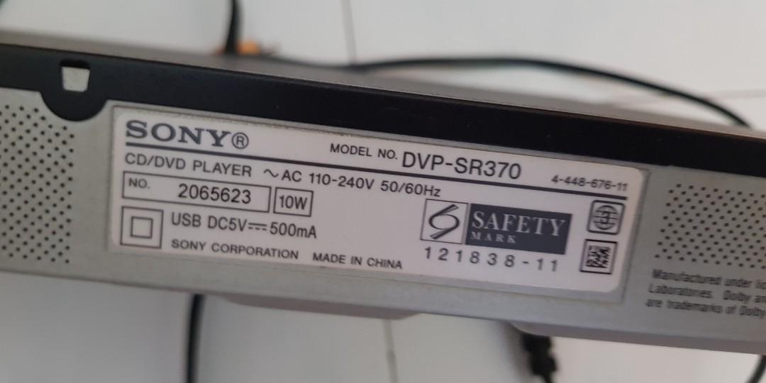 Sony CD/DVD Player DVP-SR370, TV & Home Appliances, TV & Entertainment ...