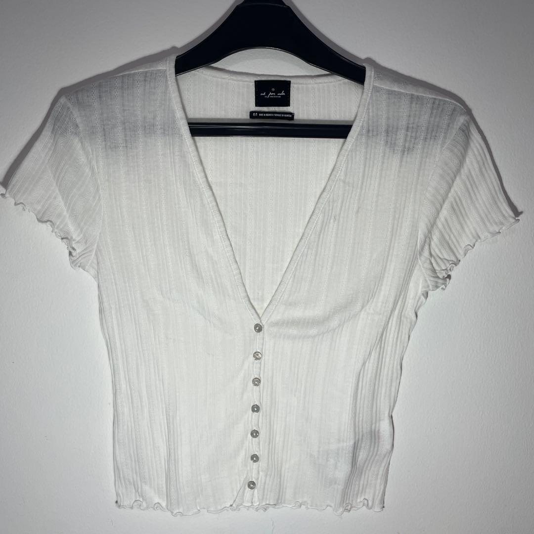 Urban Outfitters White Ribbed Cardi Tee 
