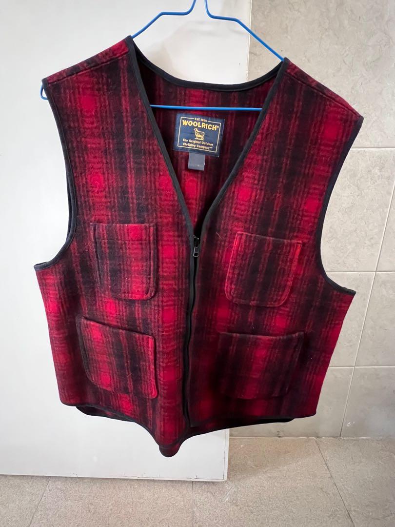 Woolrich vintage red plaid wool vest, 男裝, 上身及套裝, 背心