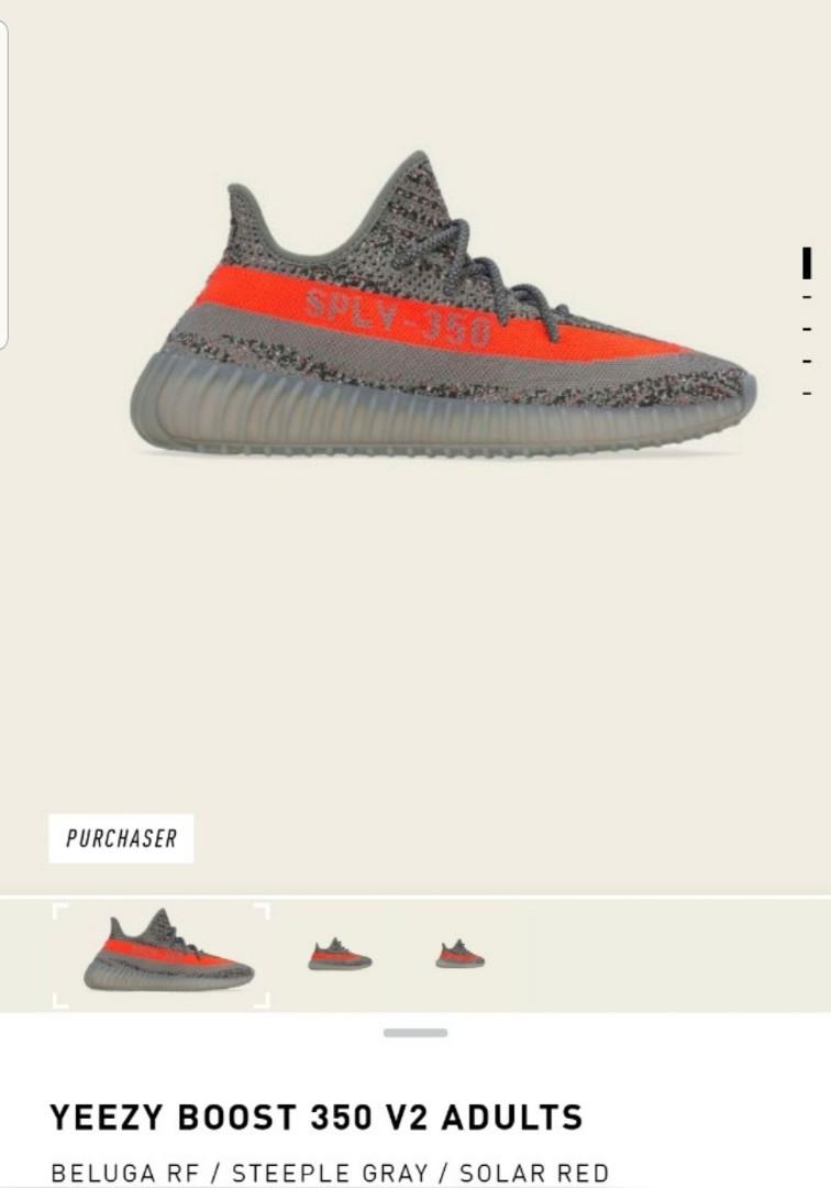 YEEZY BOOST 350 V2 BELUGA RF/STEEPLE GREY/SOLAR RED, Men's Fashion,  Footwear, Sneakers on Carousell