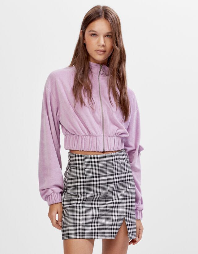 Bershka checked pleated mini skirt in mauve discount