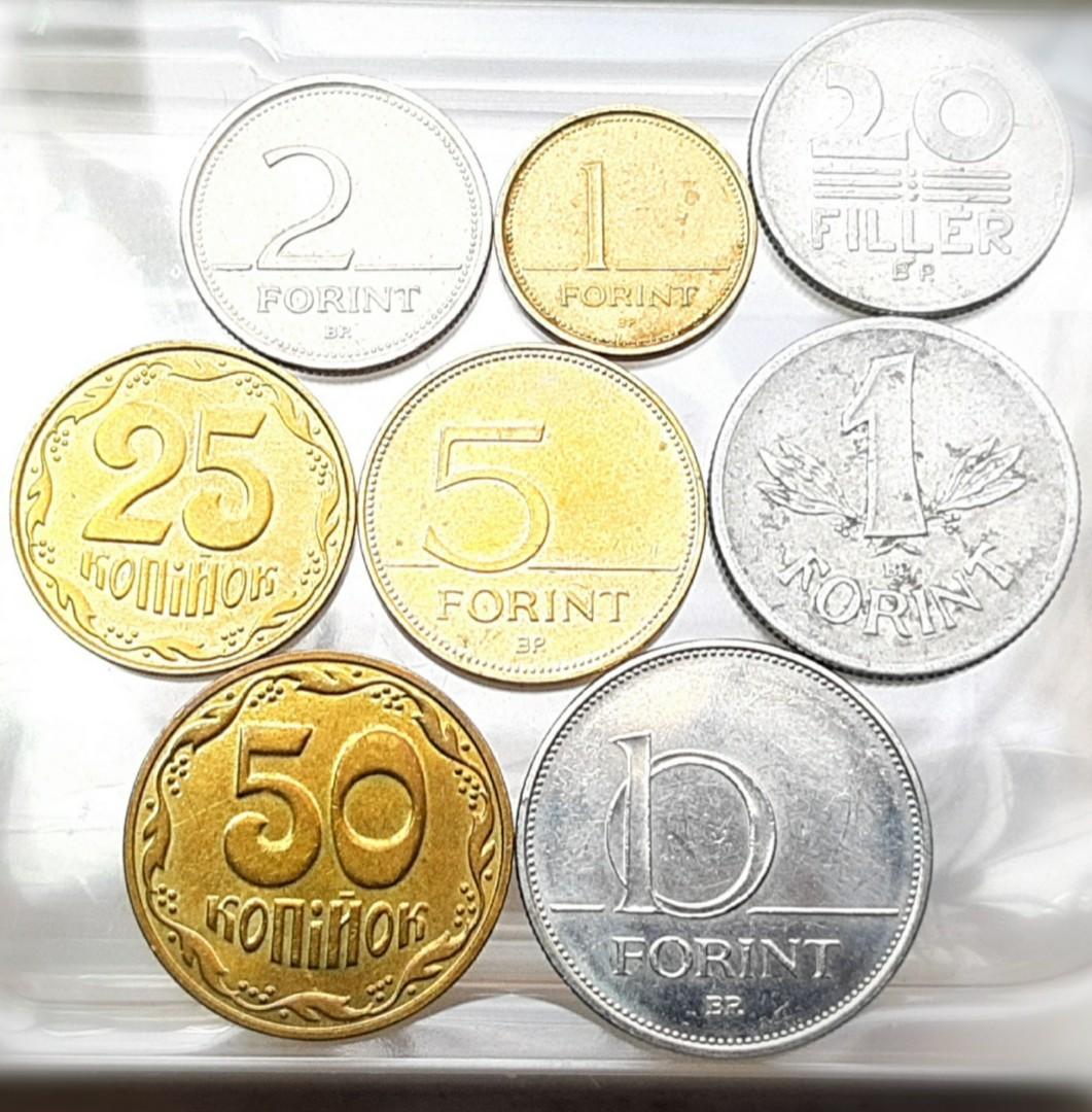 八個硬幣8pcs 匈牙利硬幣Hungary HUF 1975年1976年1993年1995年2012年2016年1 Forint 2 Forint 5  Forint 10 Forint 20 Filler (2,5,10有原光) 福林Macyar Nepkoztarsasac Macyar  Koztarsasag Macyar Orszag | Ukraine 烏克蘭