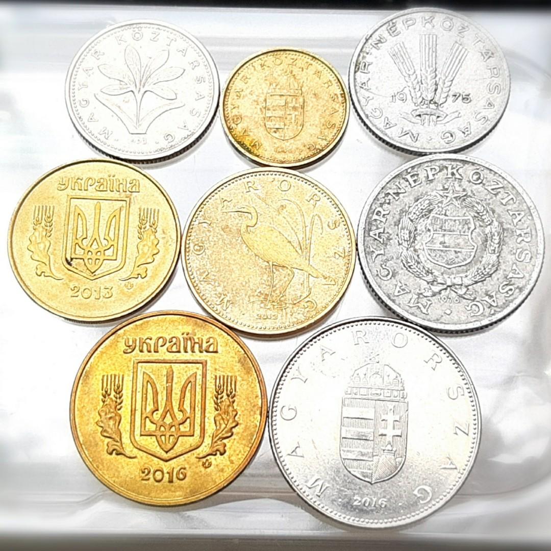 八個硬幣8pcs 匈牙利硬幣Hungary HUF 1975年1976年1993年1995年2012年2016年1 Forint 2 Forint 5  Forint 10 Forint 20 Filler (2,5,10有原光) 福林Macyar Nepkoztarsasac Macyar  Koztarsasag Macyar Orszag | Ukraine 烏克蘭