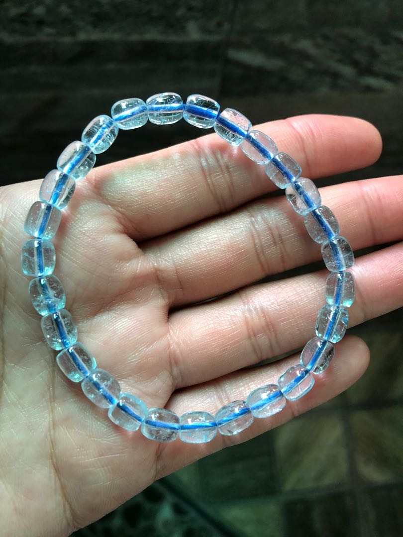 Bracelet for man with hematite and blue topaz gemstones - JoyElly