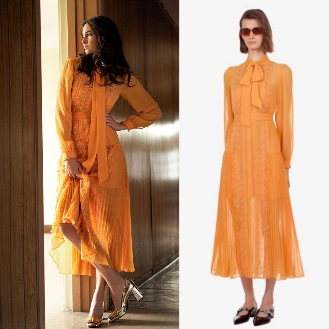Self portrait orange chiffon trimmed dress cheap