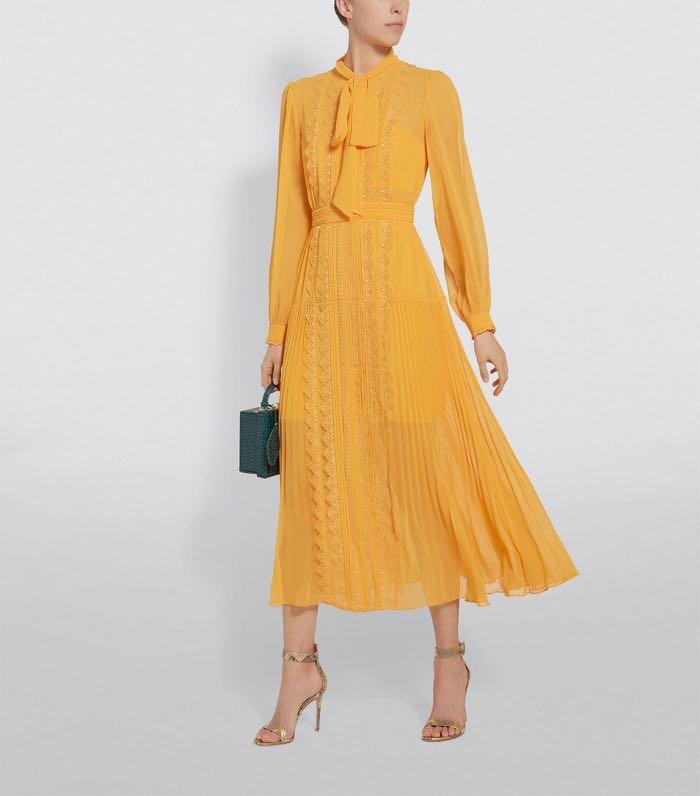Self portrait orange chiffon trimmed dress discount
