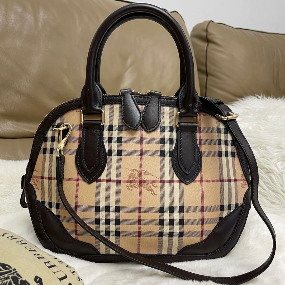 BURBERRY HAYMARKET CHECK METALLIC HANDLE THORNLEY BOWLING BAG