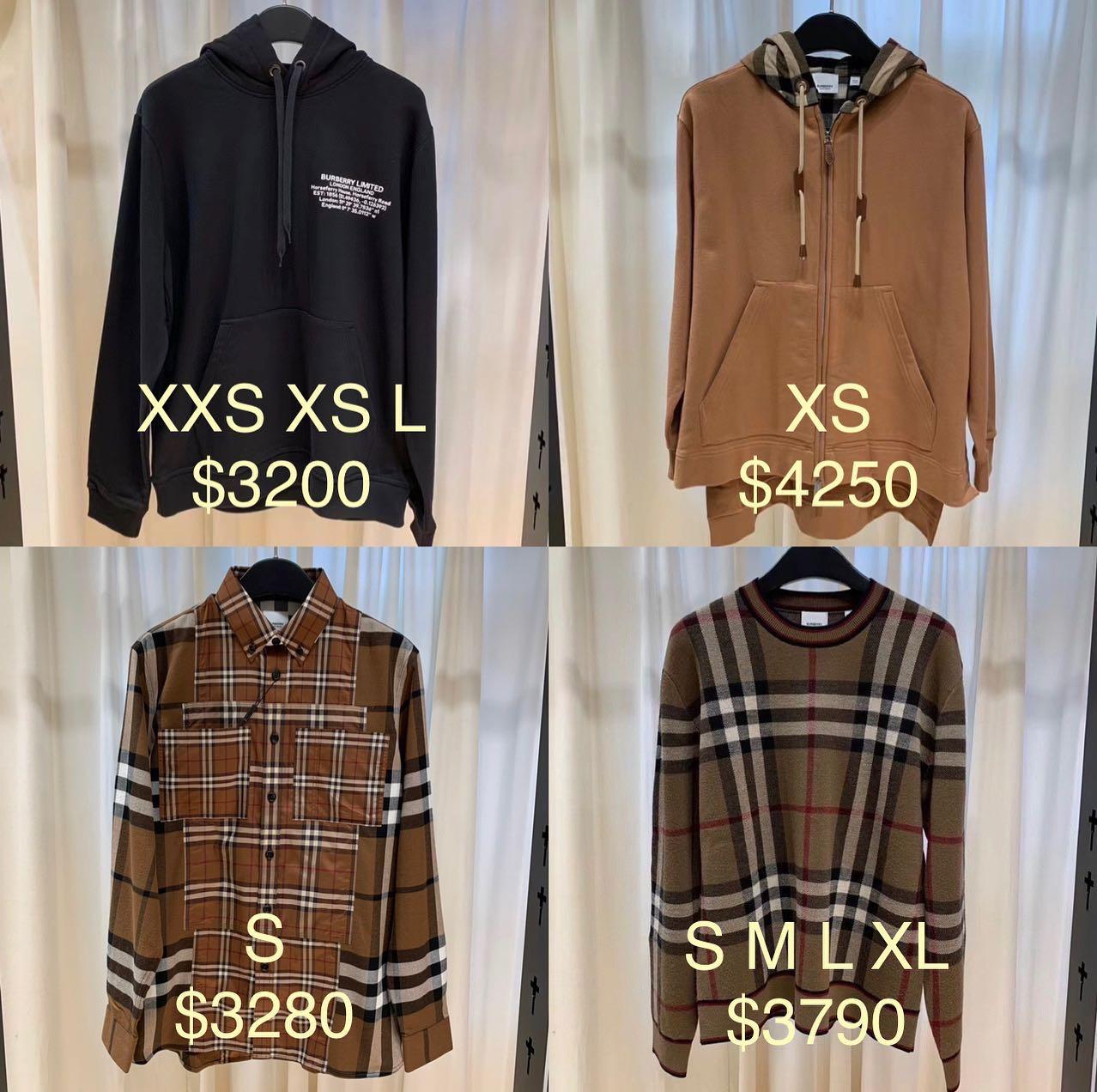 Burberry 連帽衛衣hoodie sweater $3200/ 外套前短後長寬鬆版女$4250