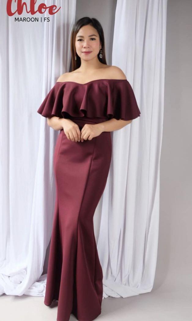 Maroon gown store for wedding sponsor